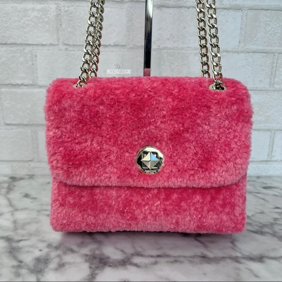 Kate Spade Natalia Pink Faux Fur Small Flap Shoulder Bag Crossbody - Picture 3 of 11
